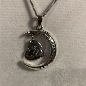 Silver Heart and Moon Pendant Necklace